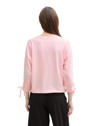 Loose Fit Langarmshirt mit Raffärmeln L Loose Fit - Pink White Stripe