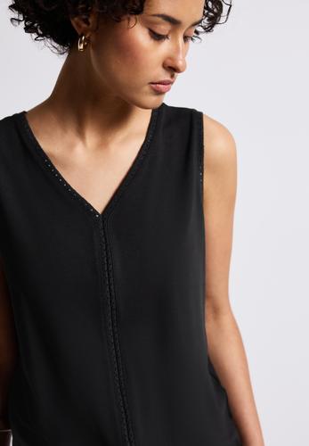 Jersey-Top mit Häkeldetails Schwarz 40