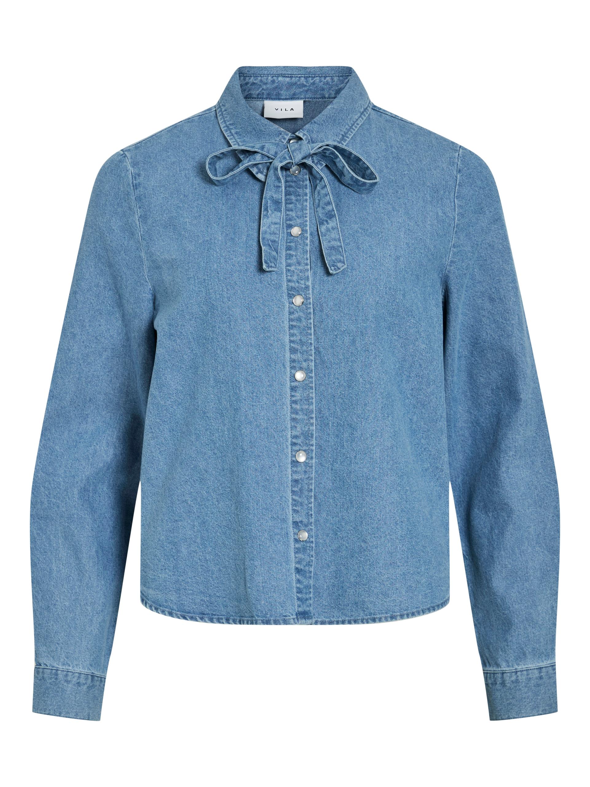 VICONGA L/S BOW DENIM SHIRT 36 Normal geschnitten - Light Blue Denim