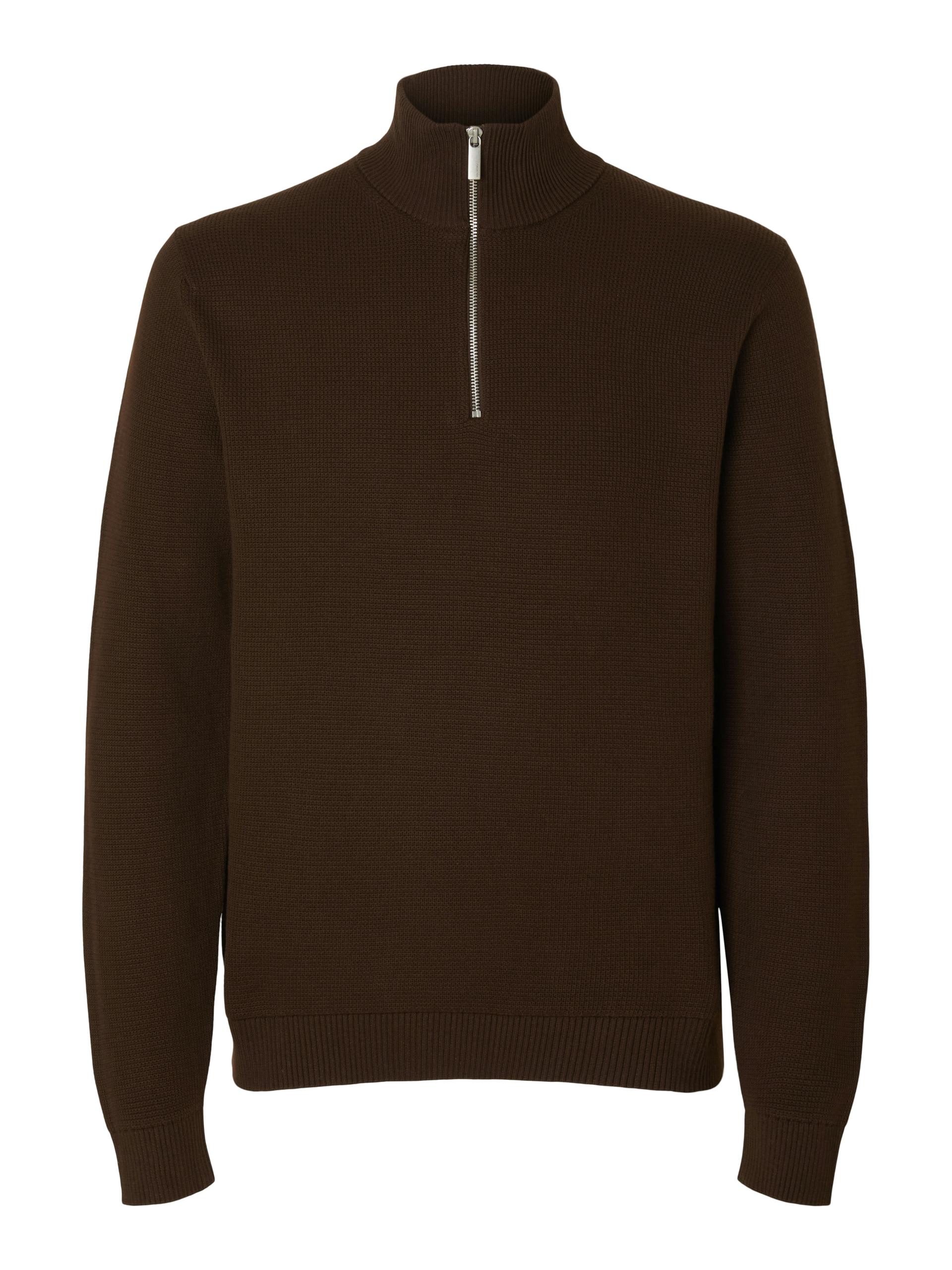 SLHDANE LS KNIT STRUCTURE HALF ZIP NOOS L Normal geschnitten - Demitasse