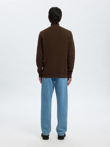 SLHDANE LS KNIT STRUCTURE HALF ZIP NOOS L Normal geschnitten - Demitasse