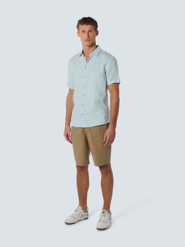 Shirt Short Sleeve Linen Solid Blau L