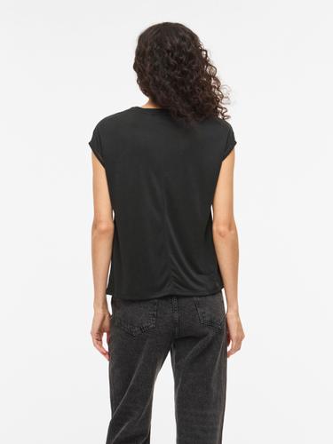 VIMODALA C/S O-NECK DETAIL TOP - NOOS S Normal geschnitten - Black