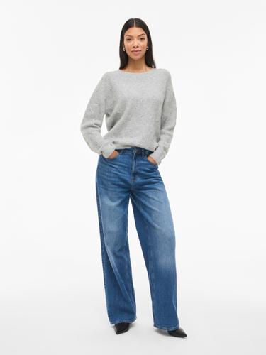 VILASSIA O-NECK L/S CABEL KNIT TOP -NOOS XL Normal geschnitten - Light Grey Melange