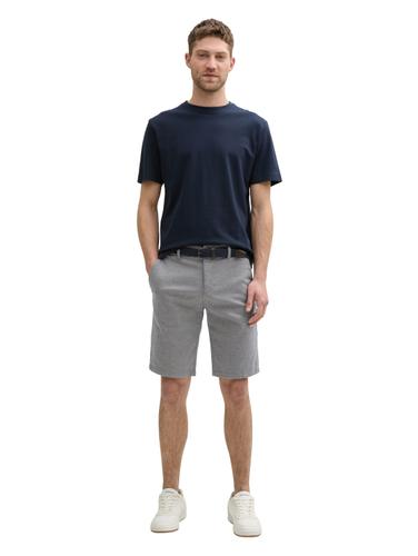 Stretch Slim Chino Shorts mit Gürtel 33 Slim Fit - White Navy Zig Zag Structure