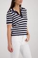 Ajour-Polo-Pullover mit Strasssteinen 36 - Marine Ringel