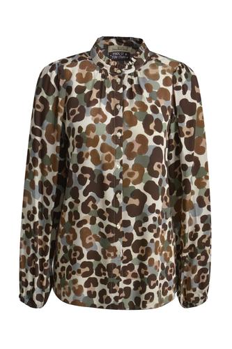 Ruffle Neck Blouse L - Choco Print