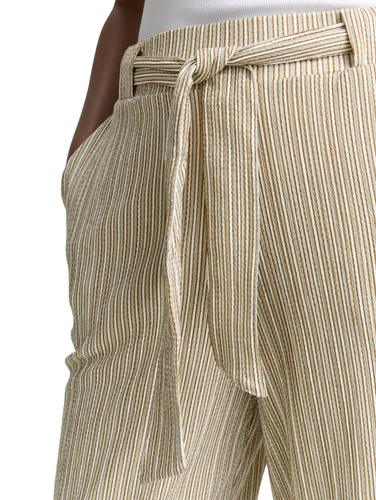 High Waist Culotte Hose mit Bindegürtel M Culotte Fit - Vertical Green White Stripe