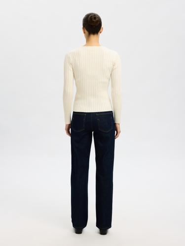 SLFHELEN LS KNIT BUTTON O-NECK TOP XL Slim Fit - Birch