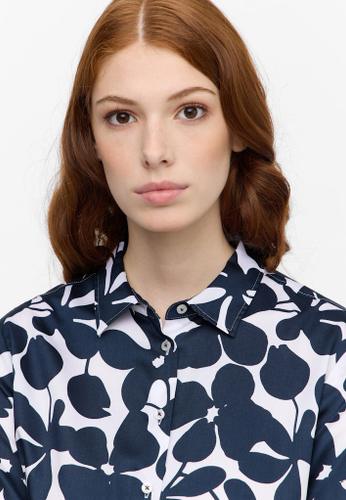 Bluse Satingewebe Langarm Blau 44/Langarm
