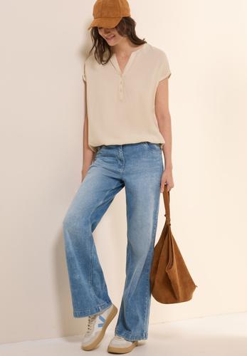 Kurzarmbluse in Unifarbe L - Pearl Beige