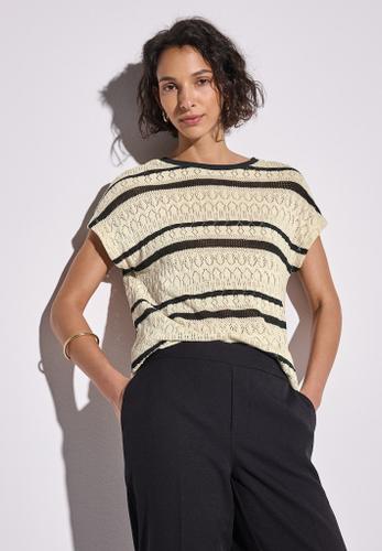 Ajour Shirt mit Streifen Beige 38