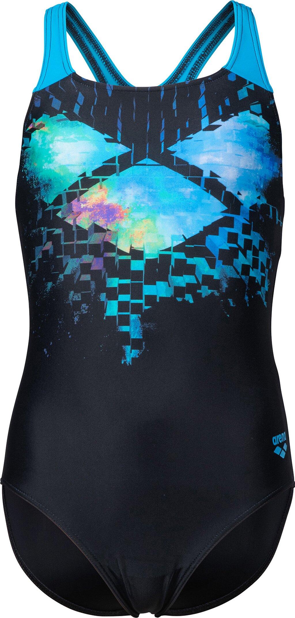 ARENA Kinder Schwimmanzug GIRL'S MULTI PIXELS SWIMSUIT SWIM PRO BACK L 140 in Schwarz