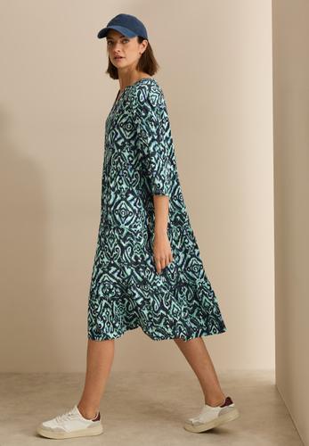 Gemustertes Volant-Kleid L - Slate Khaki