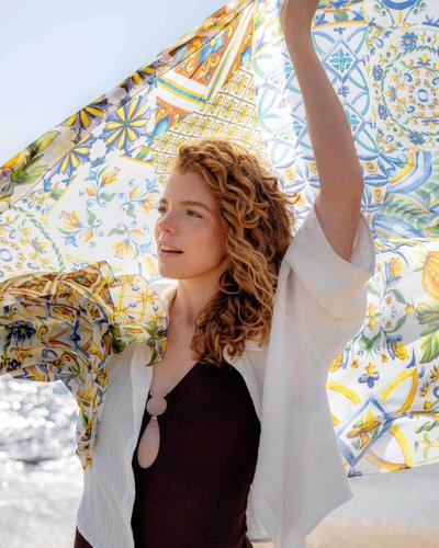 Stola XL-Seidenstola mit Mosaik-Design - vielseitig tragbar OS - True Blue