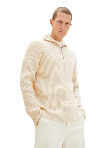 Troyer Strickpullover mit recyceltem Polyester XL Regular Fit - Vintage Beige
