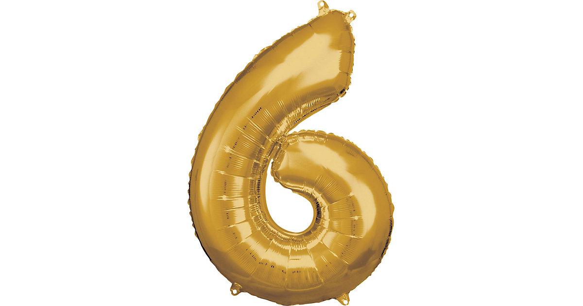 Super Shape Folienballon Gold, Zahlenballon 6, 55 x 88 cm gold