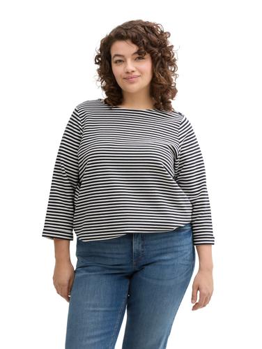 Plus Size - Langarmshirt mit Knopf-Details 54 Loose Fit - Offwhite Navy Regular Stripe