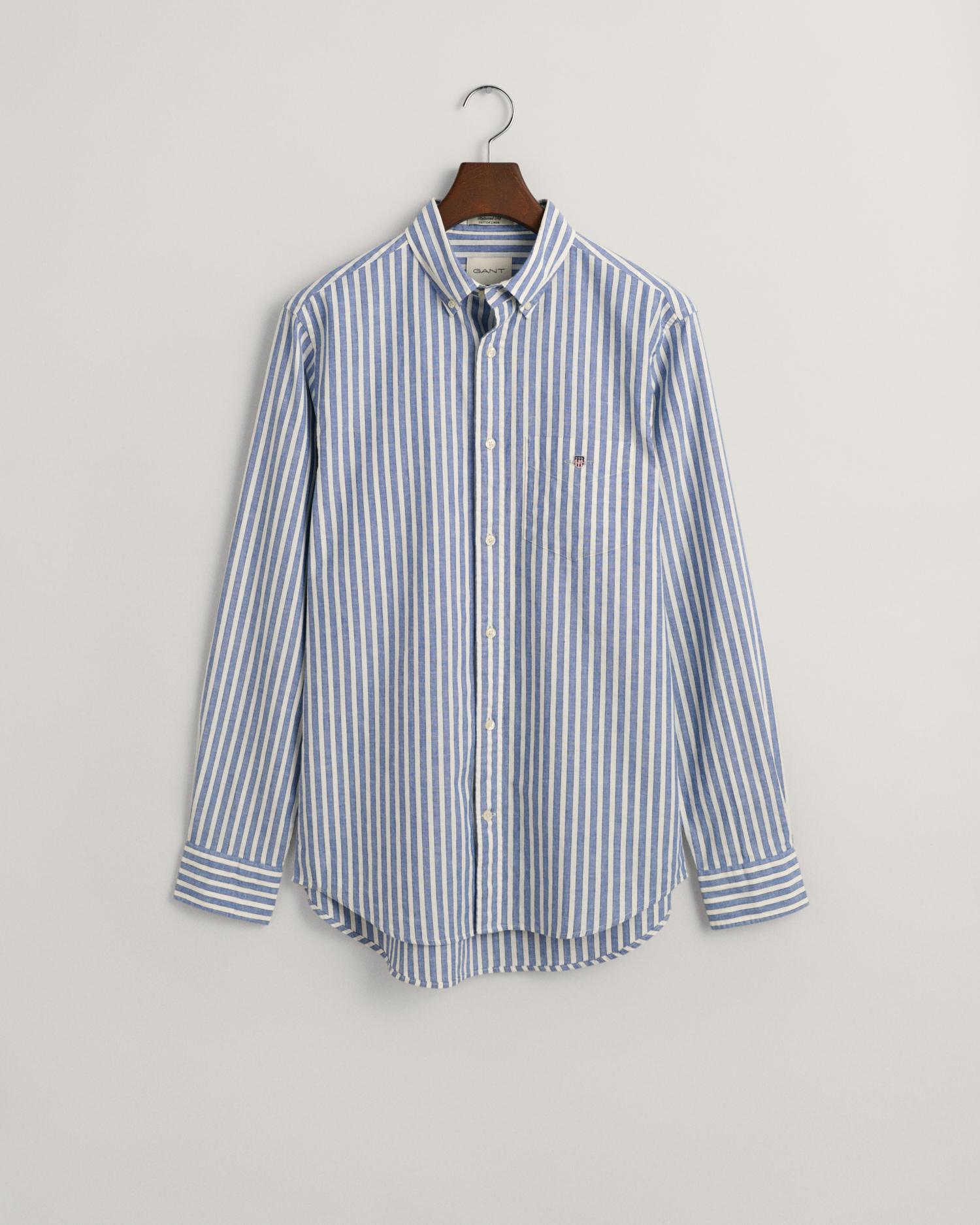 Regular Fit Baumwoll Leinen Hemd mit Streifen 4XL - Rich Blue