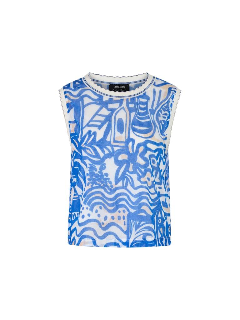 In Deutschland gestricktes Top mit Print Blau 42
