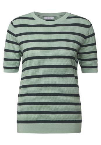 Gestreifter Strukturpullover M - Matcha Green