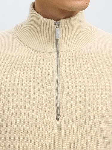 SLHDANE LS KNIT STRUCTURE HALF ZIP NOOS XL Normal geschnitten - Oatmeal