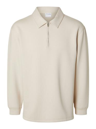 SLHRELAX-EMANUEL SOFT POLO ZIP SWEAT EX XL Locker geschnitten - Oatmeal