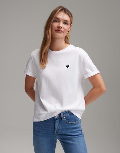 OPUS T-Shirt »Serz« mit kleiner Herz-Stickerei - Weiß / 44