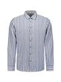 Shirt Vertical Big Stripe With Linen L Regular Fit - Indigo Blue