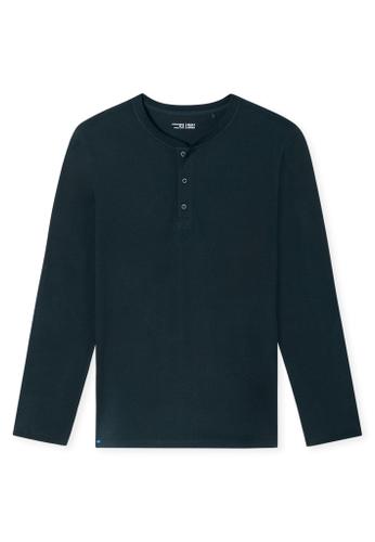 Langarmshirt Knopfleiste Blau 50