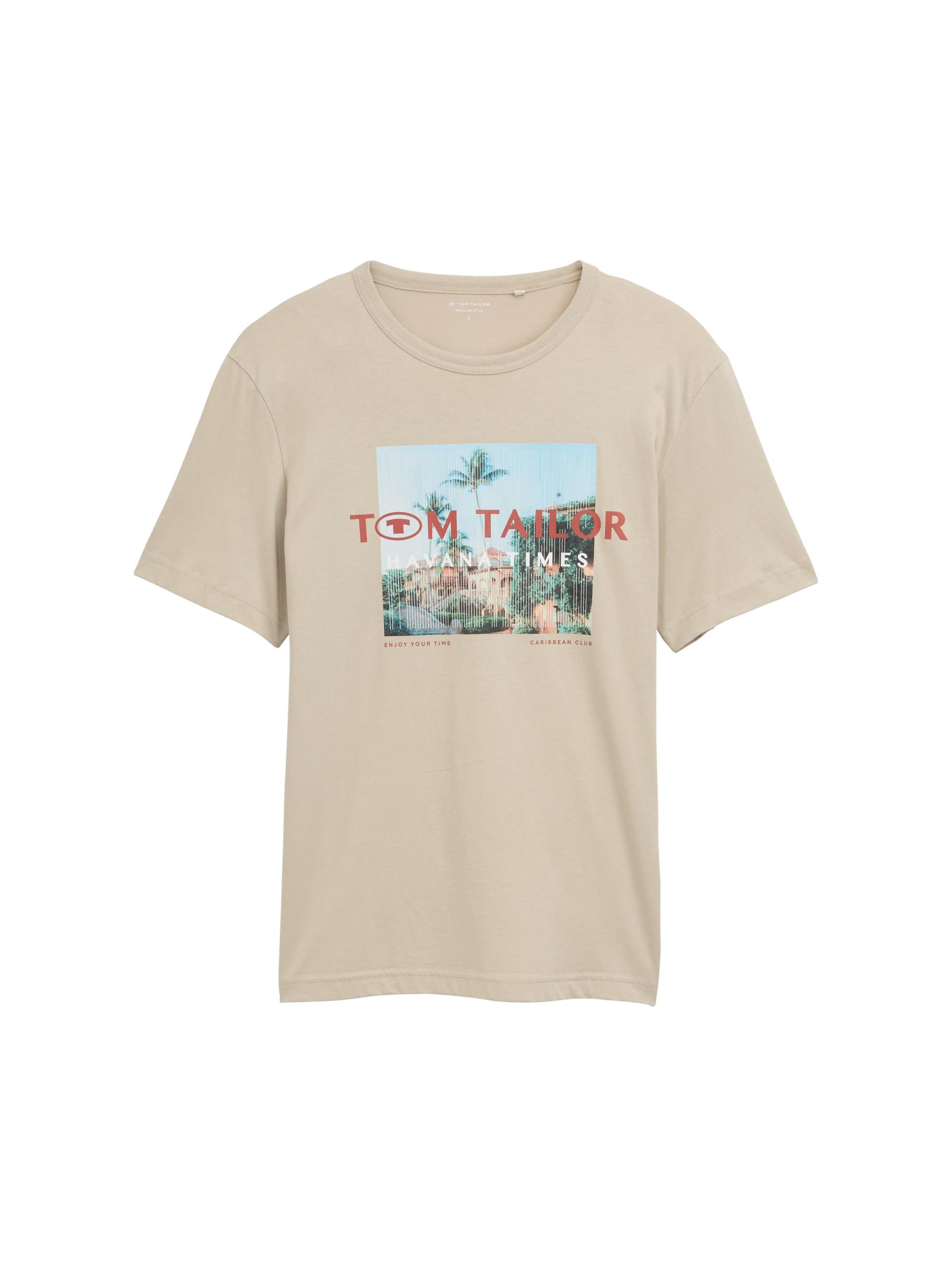 T-Shirt mit Foto-Print XL Regular Fit - Cashew Beige