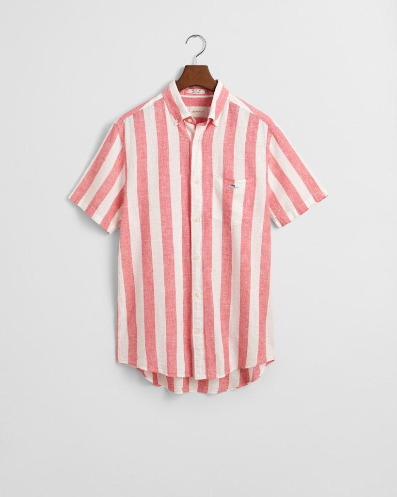 Regular Fit Baumwoll Leinen Kurzarmhemd mit Streifen Rot, Rosa M