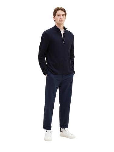 Strickpullover mit Troyer Kragen XL Regular Fit - Knitted Navy Melange