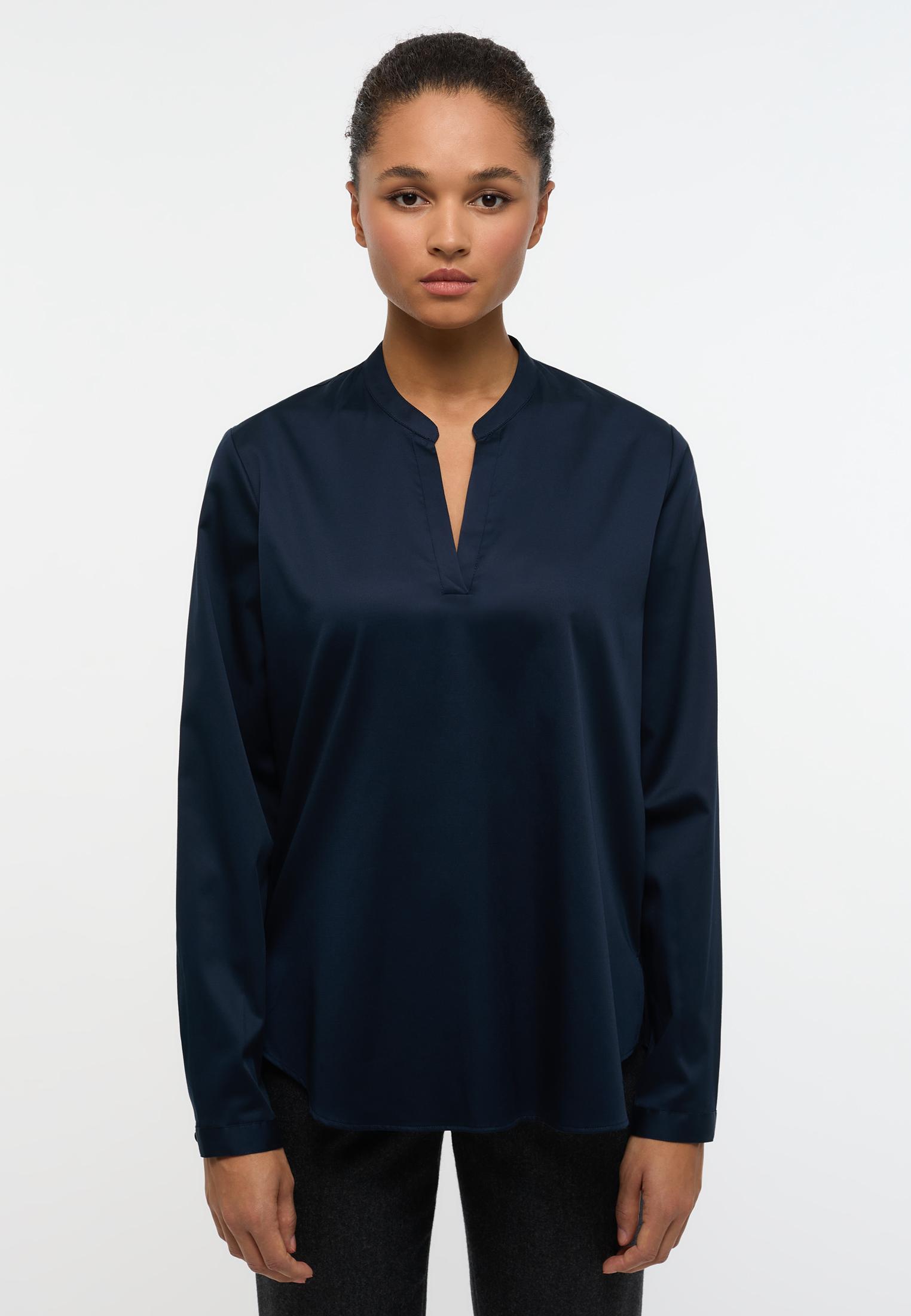 Satin Shirt Bluse Satingewebe Langarm 36/Langarm LOOSE FIT - Dunkelblau