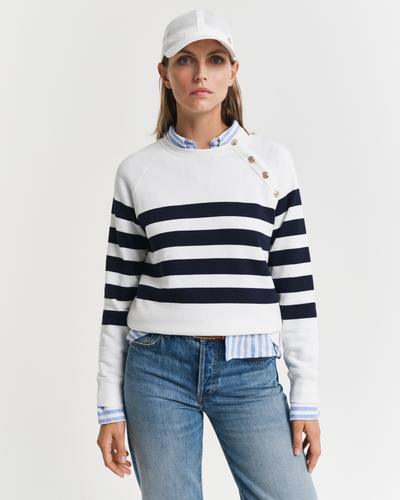 Gestreiftes Rundhals-Sweatshirt mit goldfarbenen Knöpfen S - Eggshell
