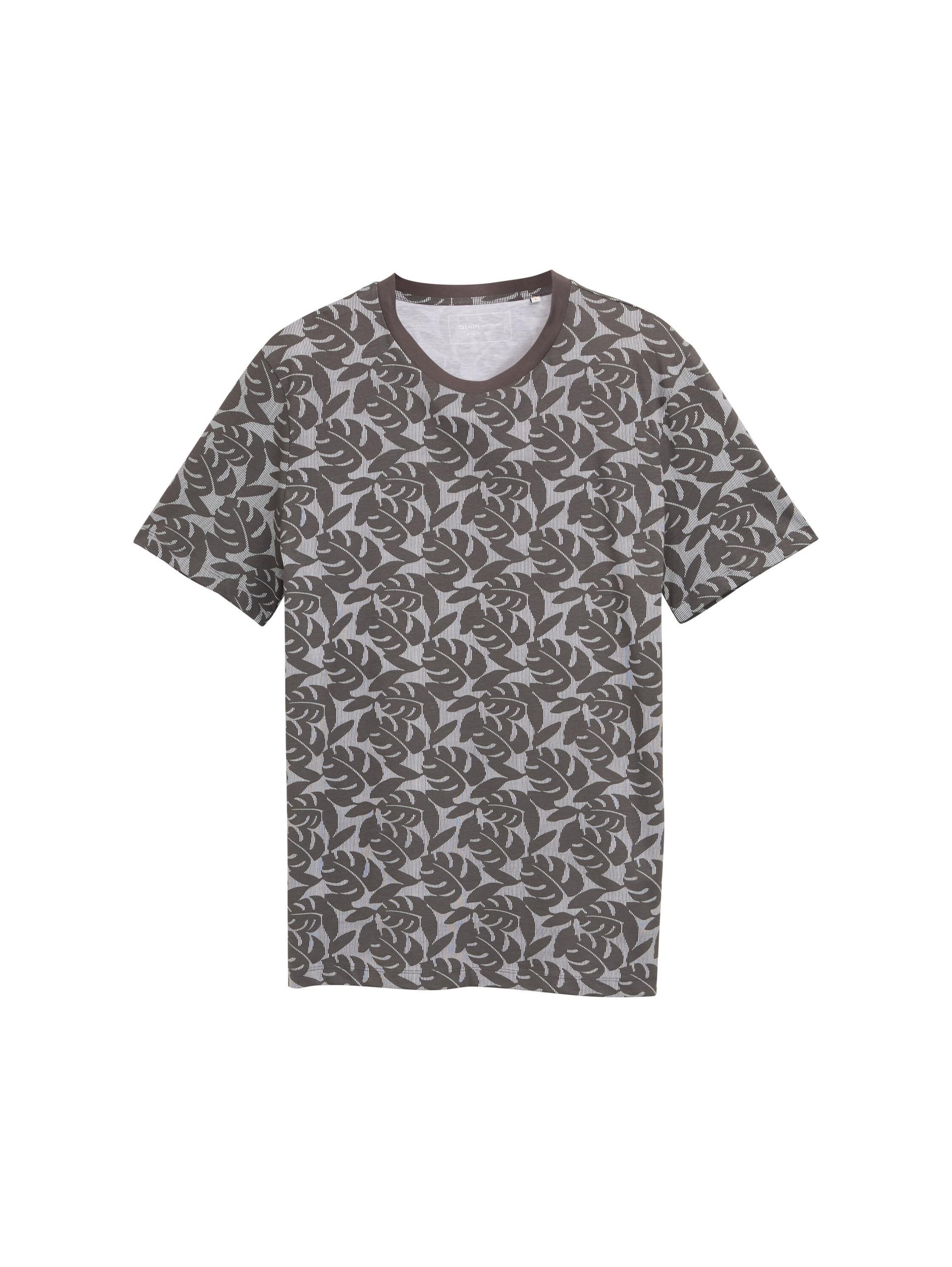 T-Shirt mit Allover-Print XXL Regular Fit - Grey Tropical Leaf Print