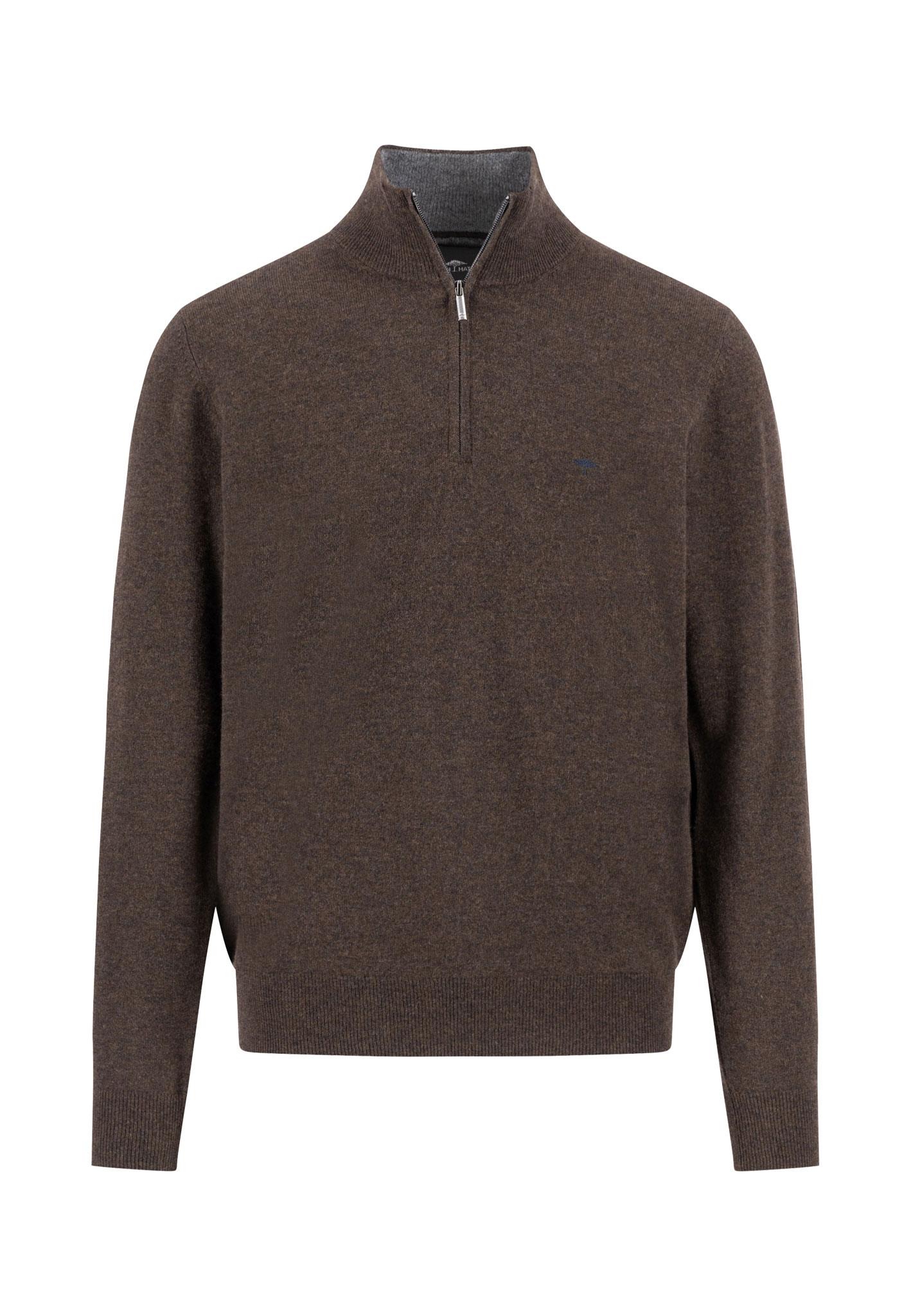 Troyer-Zip, Merino Cashmere XXL Casual Fit - Dark Chocolate
