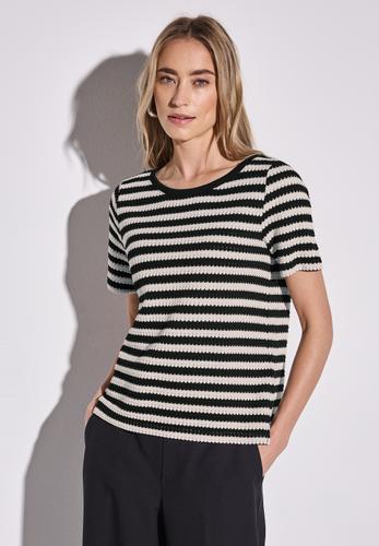 Strick-Look Streifenshirt Schwarz 38