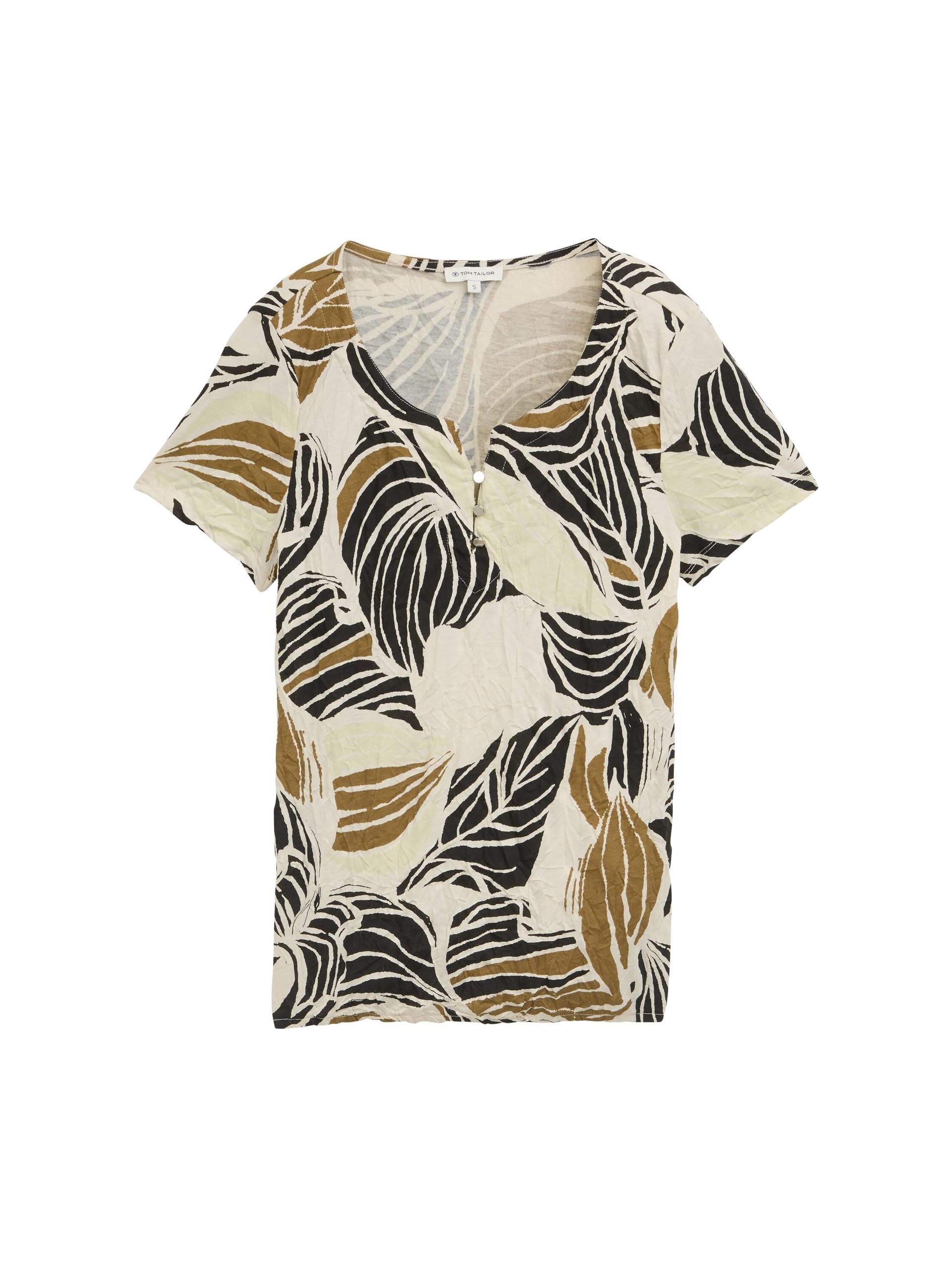 Crinkle T-Shirt mit Muster L Regular Fit - Neutral Cut Leaves Design