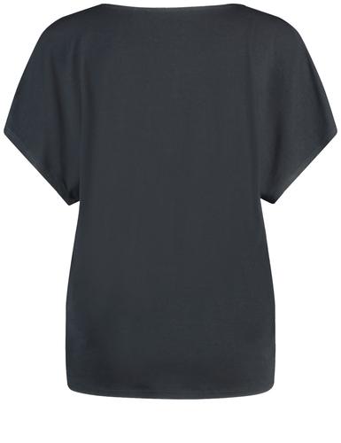 V-Shirt mit fließender Web-Front 38 Lässige Passform - Schwarz Gemustert