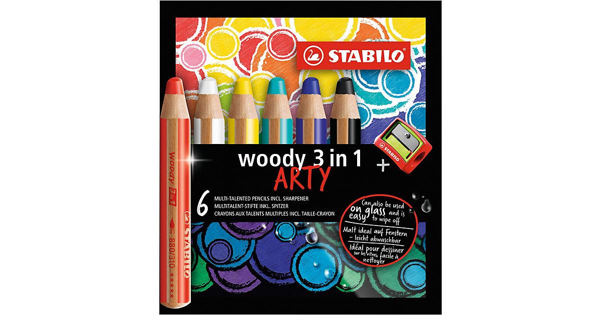 Buntstift woody 3 in 1 ARTY, 6 Farben, inkl. Anspitzer