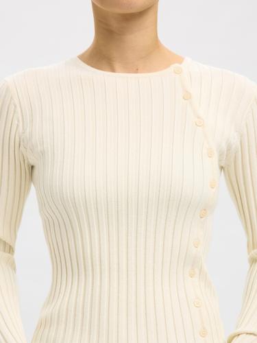 SLFHELEN LS KNIT BUTTON O-NECK TOP XL Slim Fit - Birch