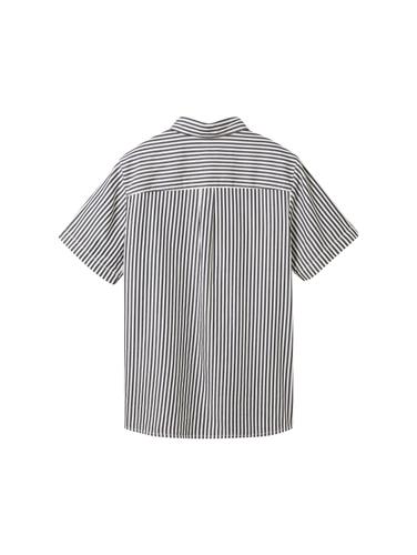 Gestreiftes Kurzarmhemd 176 Regular Fit - Navy Wool White Stripe