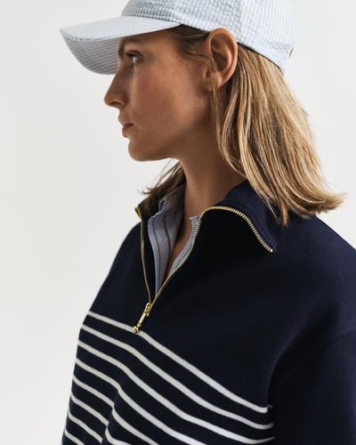 Geripptes Sweatshirt mit Reißverschlusskragen und Marinestreifen S - Evening Blue