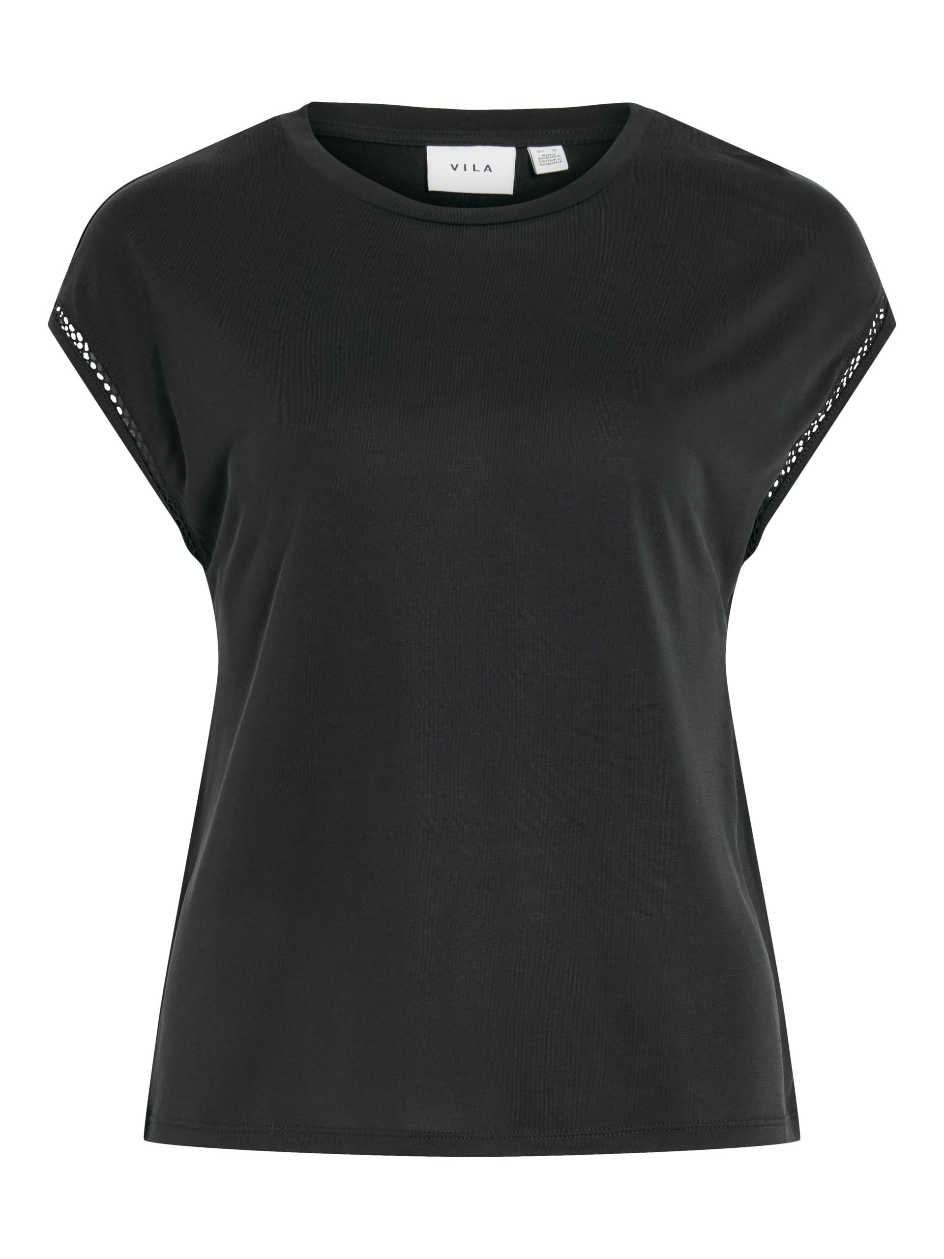VIMODALA C/S O-NECK DETAIL TOP - NOOS S Normal geschnitten - Black