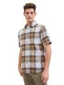 Hemd mit Leinen XL Regular Fit - Olive Orange Linen Check