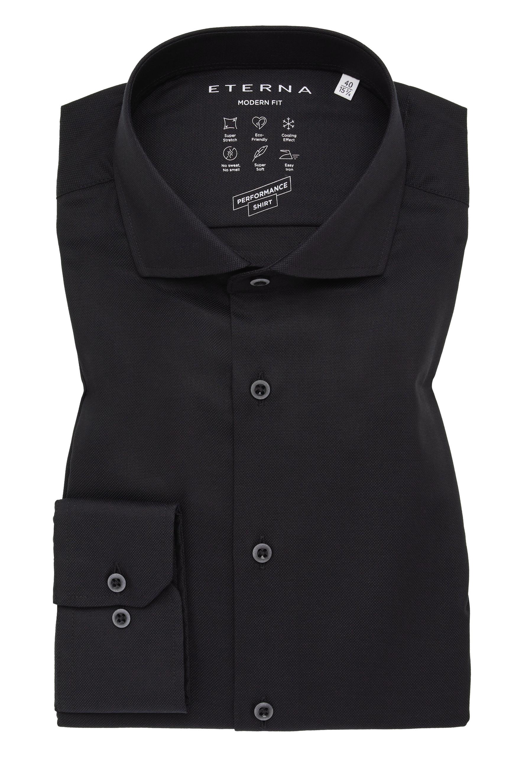 Performance Shirt Natté-Stretch Langarm 44/Langarm - 65cm MODERN FIT - Schwarz