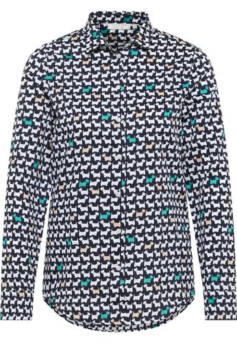 Bluse Satingewebe Langarm 36/Langarm REGULAR FIT - Navy/grün