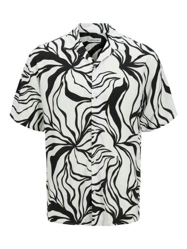 JJJEFF MONOCHROME RESORT SHIRT SS S Locker geschnitten - Black