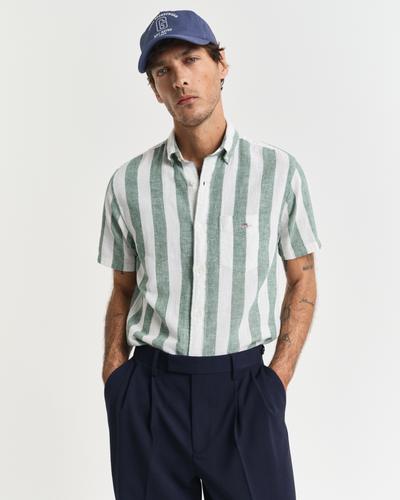 Regular Fit Baumwoll Leinen Kurzarmhemd mit Streifen XXXL - Woody Green